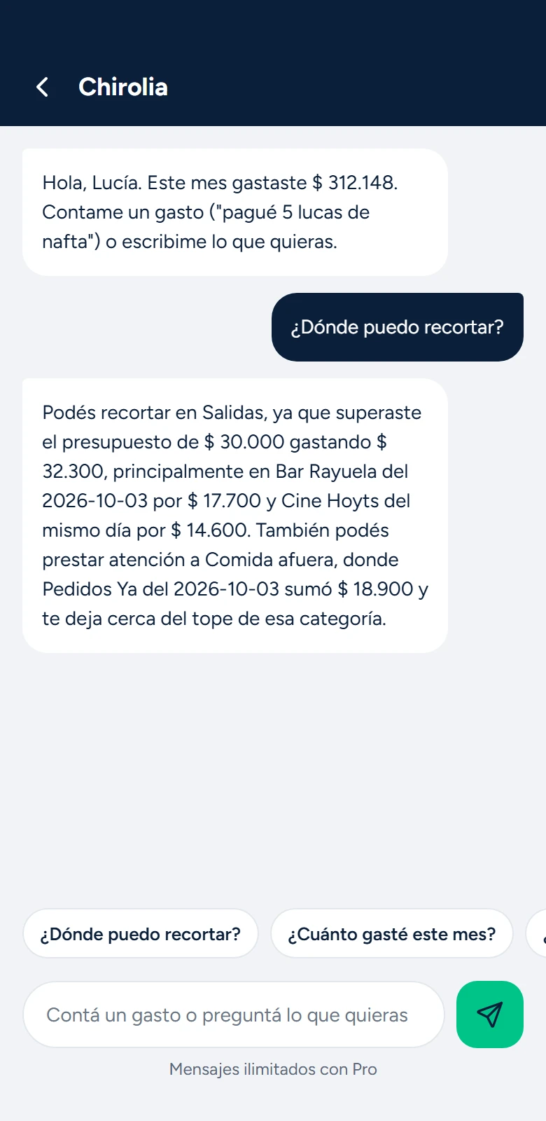 Chirolia respondiendo dónde recortar gastos